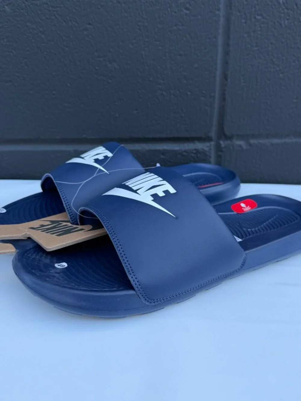 NWT Nike Men's US 9-13 Midnight Navy/White Victori One Slides CN9675-401